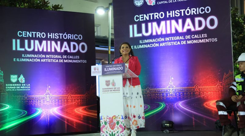 Entrega Clara Brugada Centro Histórico totalmente iluminado, una estrategia que busca impulsar el crecimiento económico y reivindicar la riqueza cultural